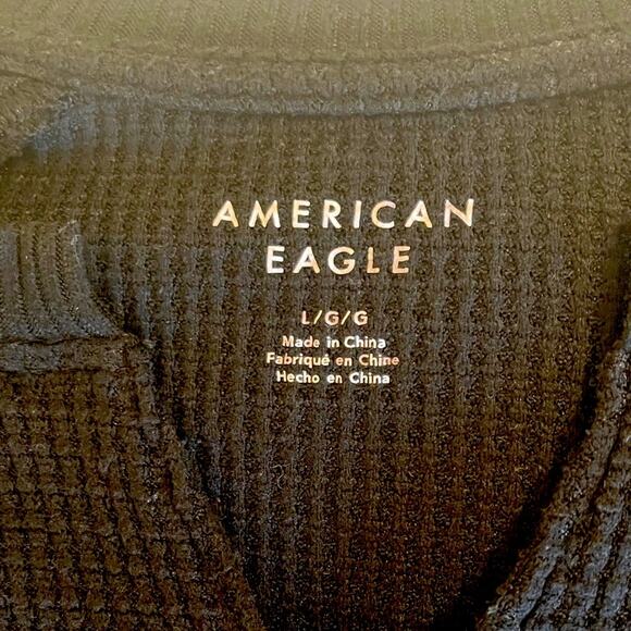 American Eagle Black Waffle Knit Long Sleeve Top - Picture 5 of 6